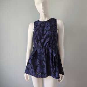 Kendall & Kylie Navy Blue Heavy Lace Peplum Waist Sleeveless Top M